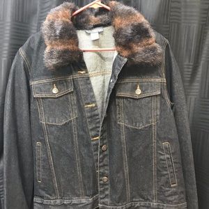 Dark Denim jacket with faux fur trimmed collar
